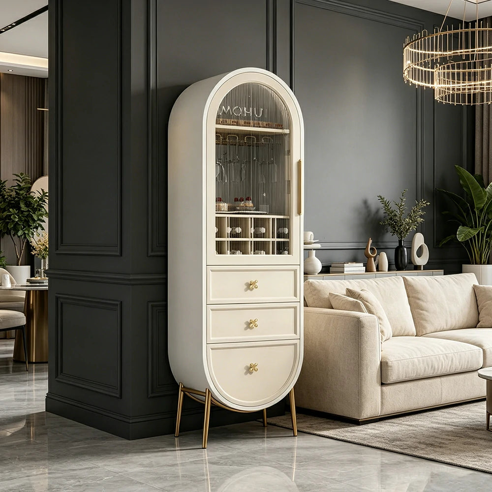 LUXORA Vintage Sideboard Wine Cabinet Metal Frame Storage Unit for Living Room Dining Room - Beige