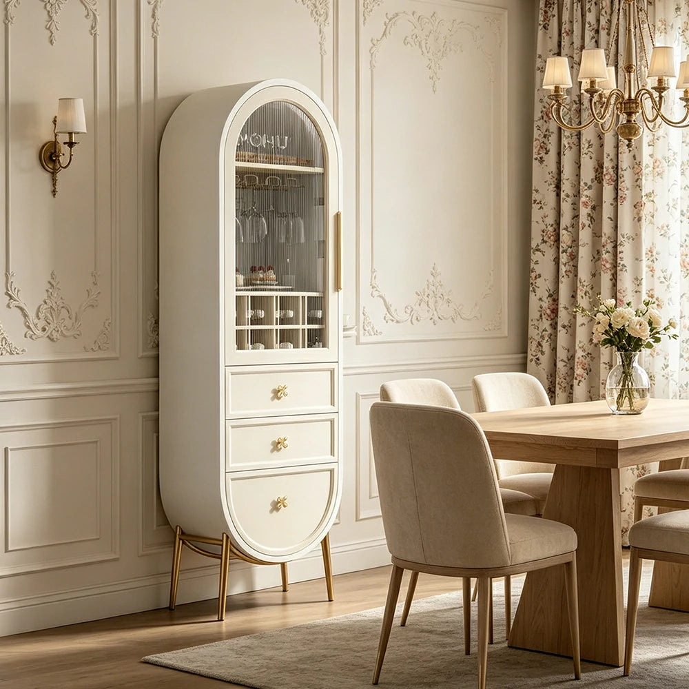 LUXORA Vintage Sideboard Wine Cabinet Metal Frame Storage Unit for Living Room Dining Room - Beige