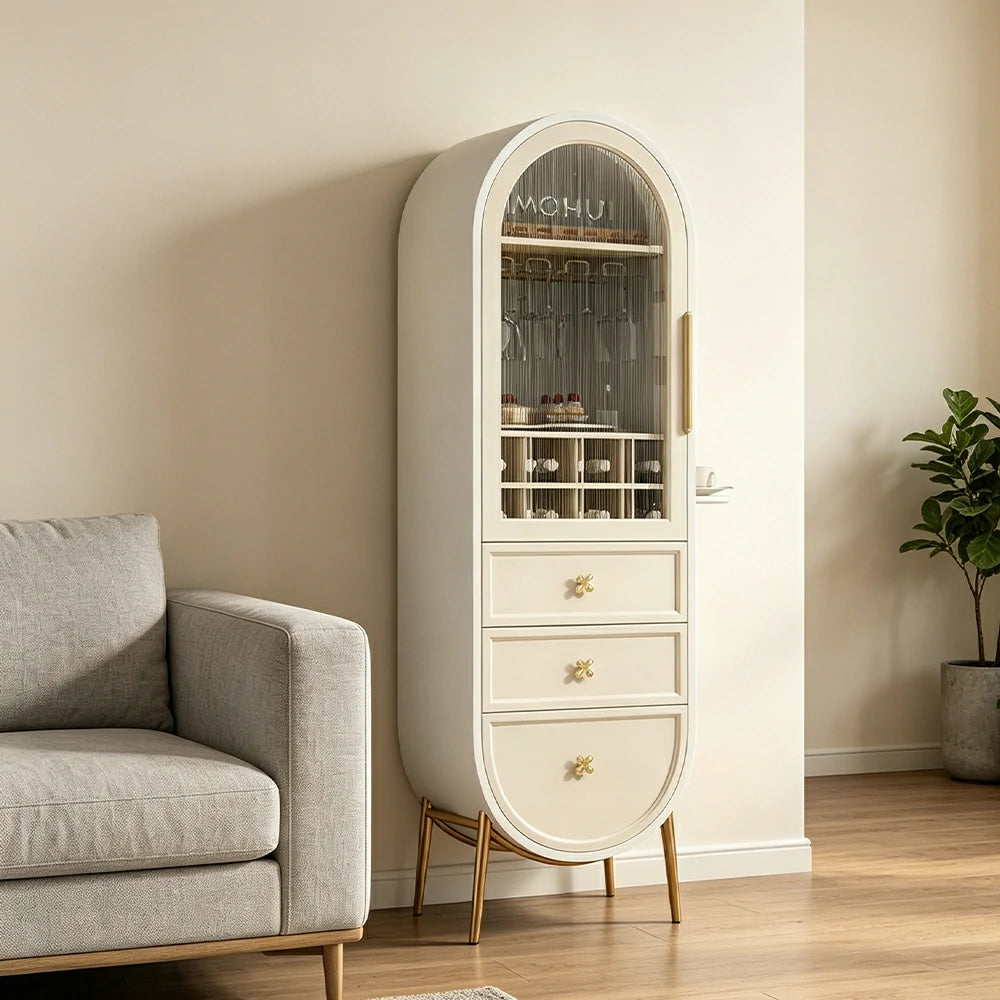 LUXORA Vintage Sideboard Wine Cabinet Metal Frame Storage Unit for Living Room Dining Room - Beige