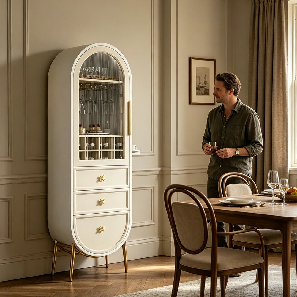 LUXORA Vintage Sideboard Wine Cabinet Metal Frame Storage Unit for Living Room Dining Room - Beige
