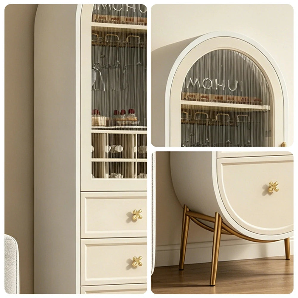 LUXORA Vintage Sideboard Wine Cabinet Metal Frame Storage Unit for Living Room Dining Room - Beige