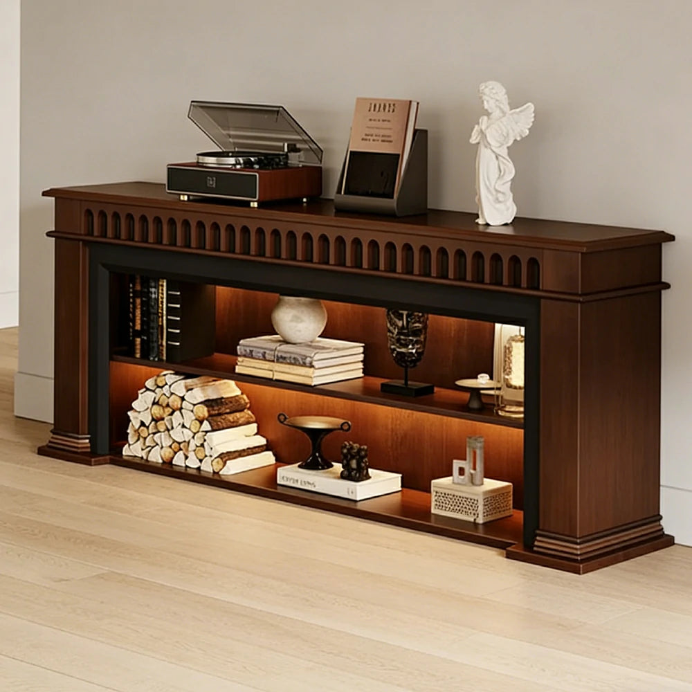 LUXORA 150/180/200cm Fireplace TV Stand Console Table Solid Wood Storage Cabinet Open Shelf Mantel Entertainment Unit