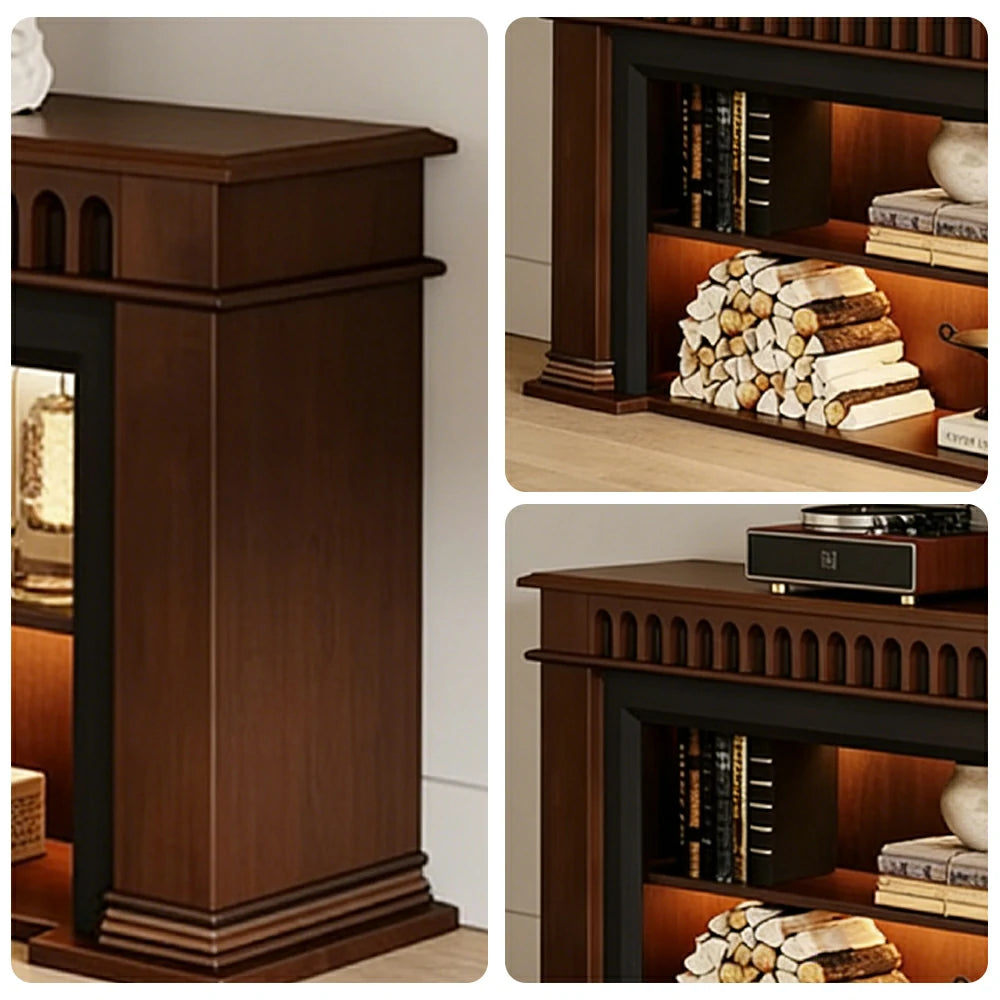 LUXORA 150/180/200cm Fireplace TV Stand Console Table Solid Wood Storage Cabinet Open Shelf Mantel Entertainment Unit