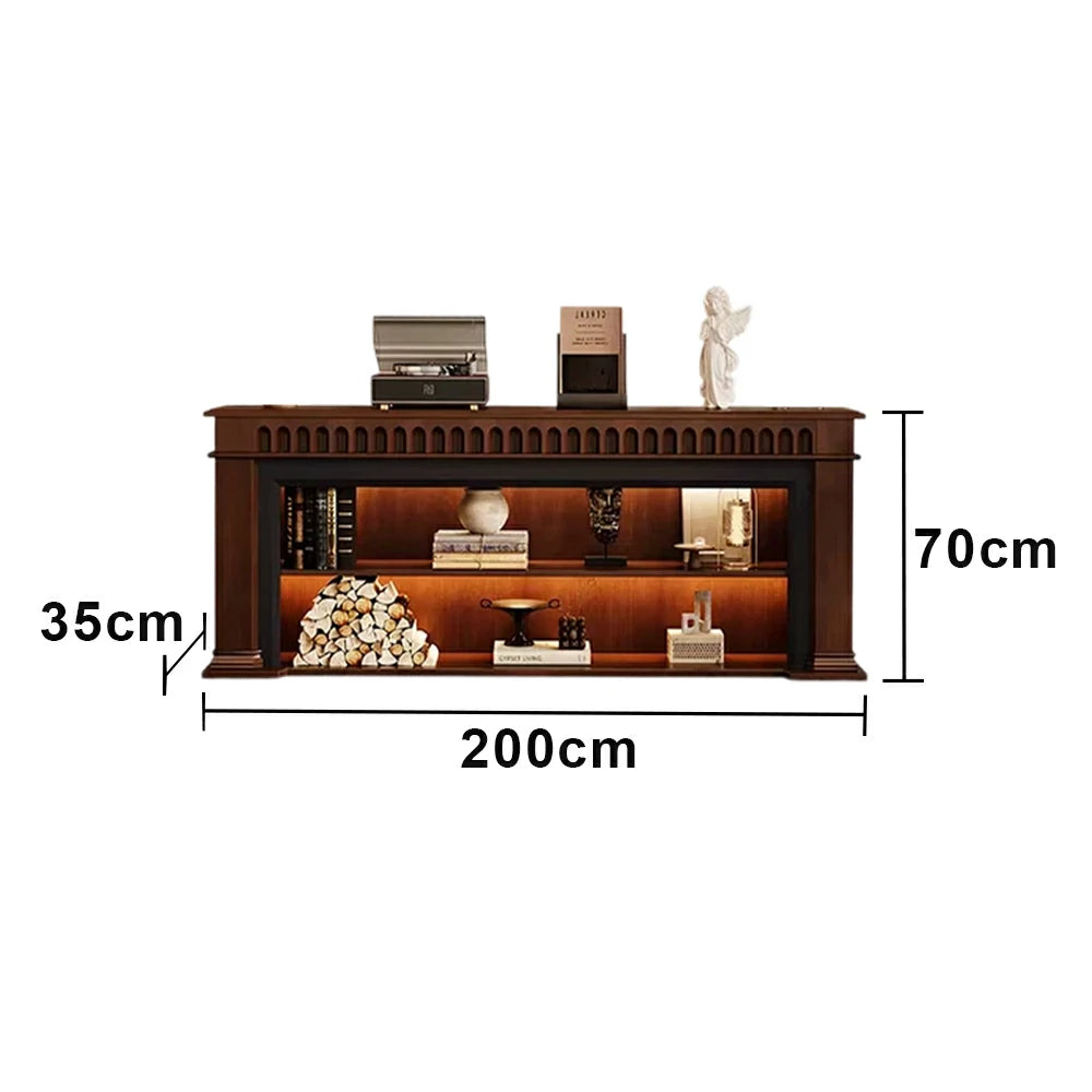 LUXORA 150/180/200cm Fireplace TV Stand Console Table Solid Wood Storage Cabinet Open Shelf Mantel Entertainment Unit