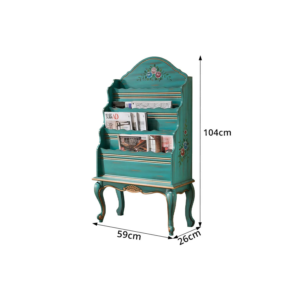 LUXORA Vintage Display Cabinet Multi-Layer Solid Wood Storage Shelf for Living Room Reading Corner - Blue&Green