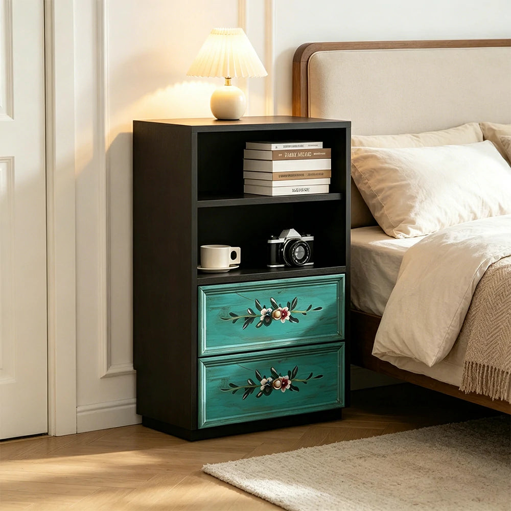 LUXORA Modular Storage Cabinet 2 Drawer Hand-Painted Organizer for Living Room Bedroom - Black