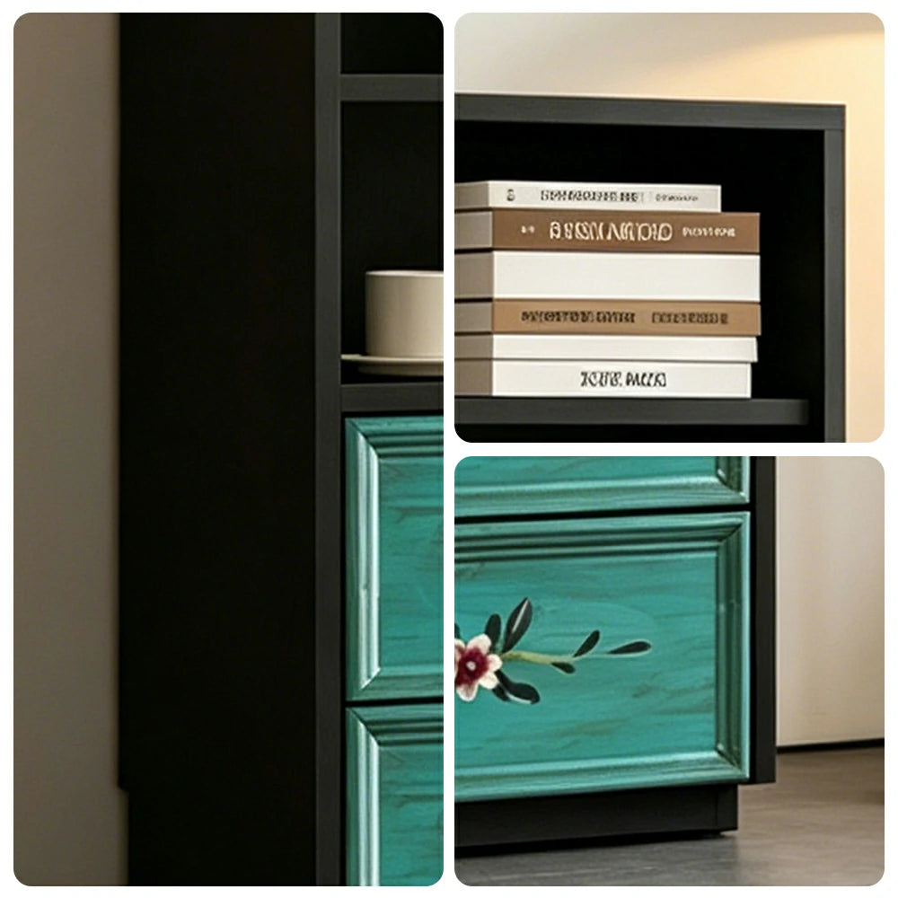 LUXORA Modular Storage Cabinet 2 Drawer Hand-Painted Organizer for Living Room Bedroom - Black
