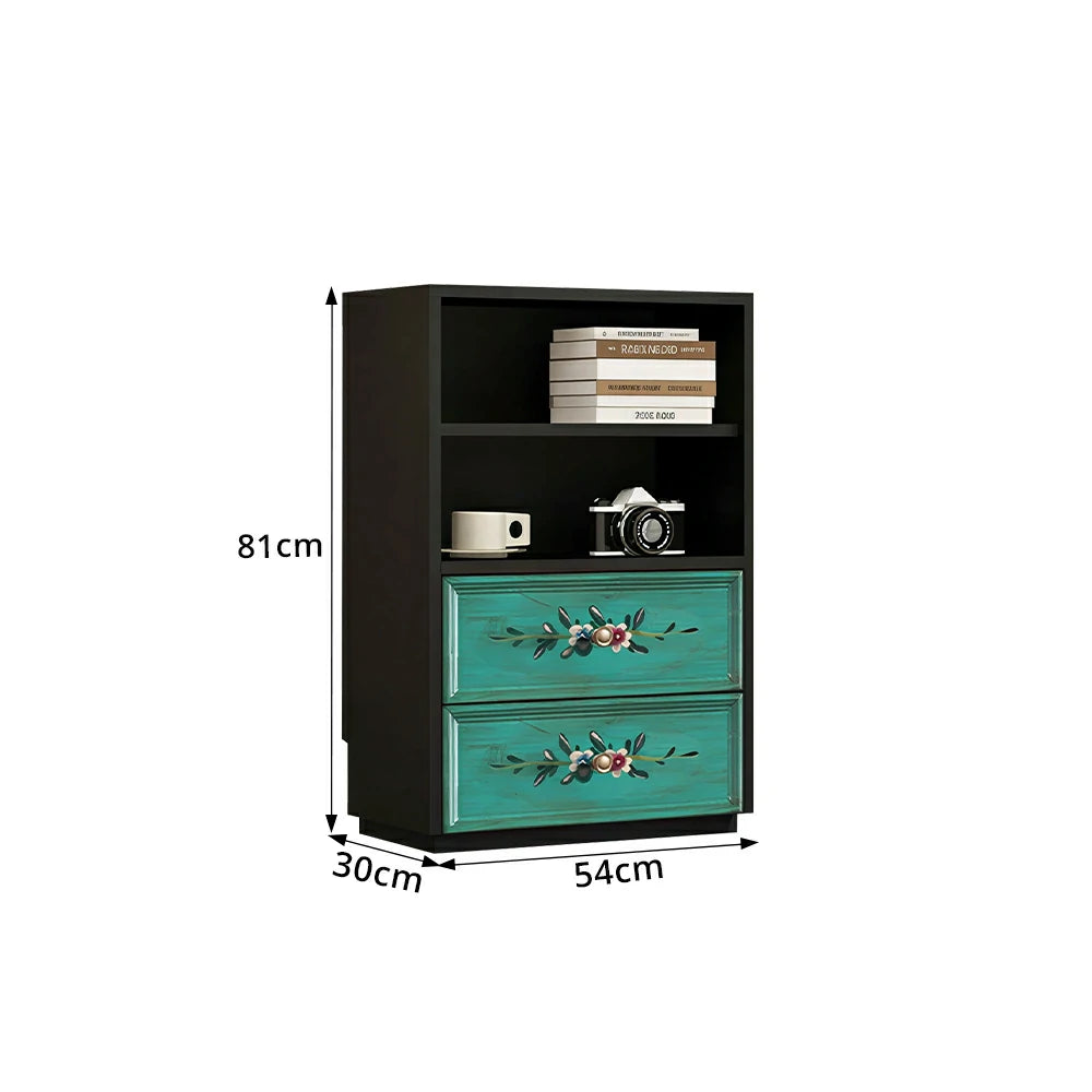 LUXORA Modular Storage Cabinet 2 Drawer Hand-Painted Organizer for Living Room Bedroom - Black
