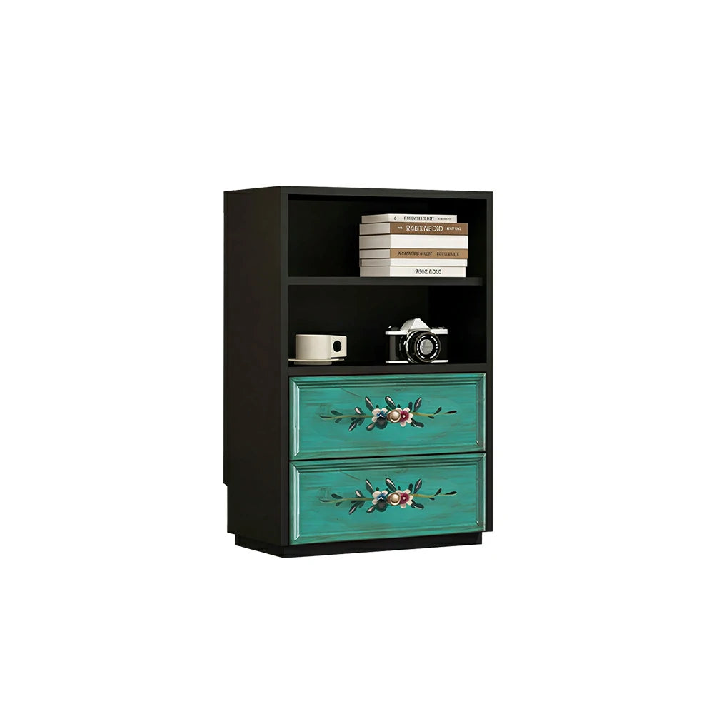 LUXORA Modular Storage Cabinet 2 Drawer Hand-Painted Organizer for Living Room Bedroom - Black