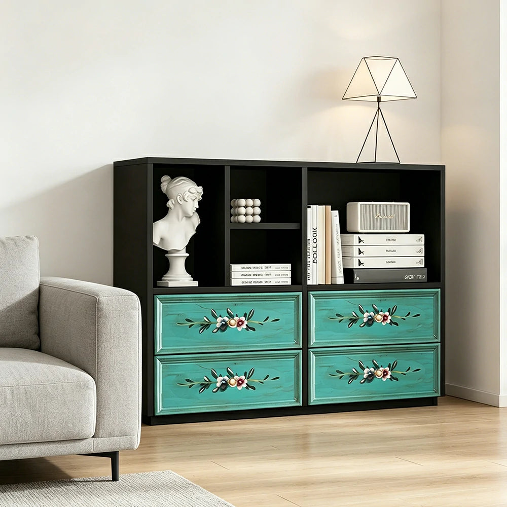 LUXORA Modular Storage Cabinet 4 Drawer Hand-Painted Organizer for Living Room Bedroom - Black