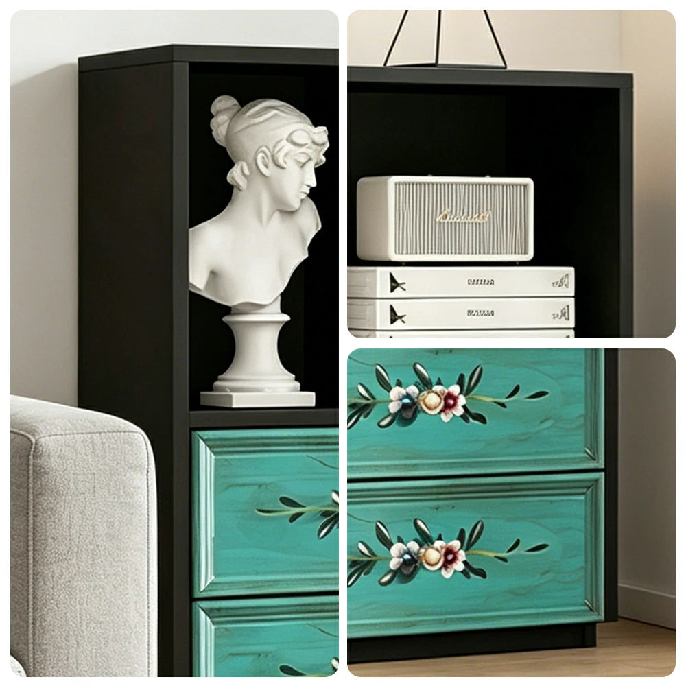LUXORA Modular Storage Cabinet 4 Drawer Hand-Painted Organizer for Living Room Bedroom - Black