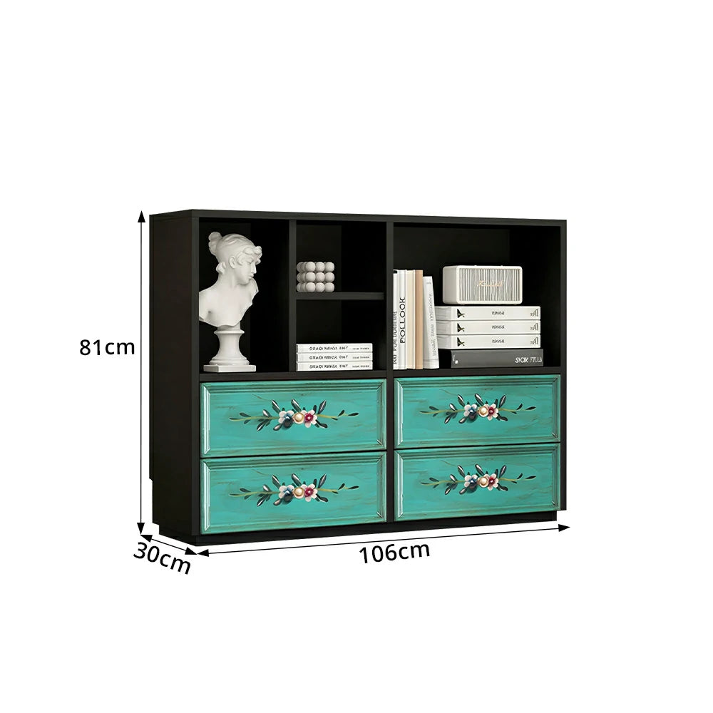 LUXORA Modular Storage Cabinet 4 Drawer Hand-Painted Organizer for Living Room Bedroom - Black