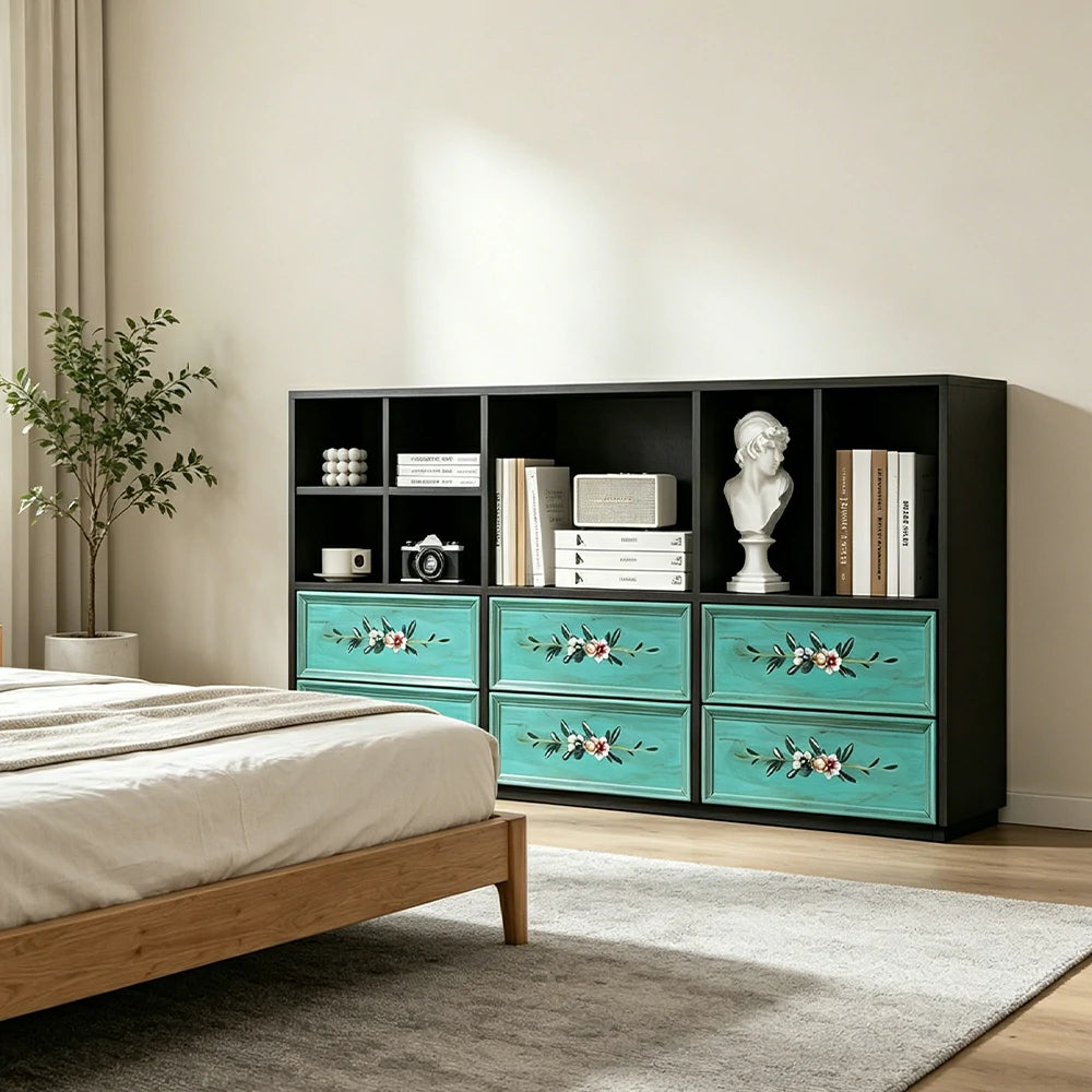 LUXORA Modular Storage Cabinet 6 Drawer Hand-Painted Organizer for Living Room Bedroom - Black