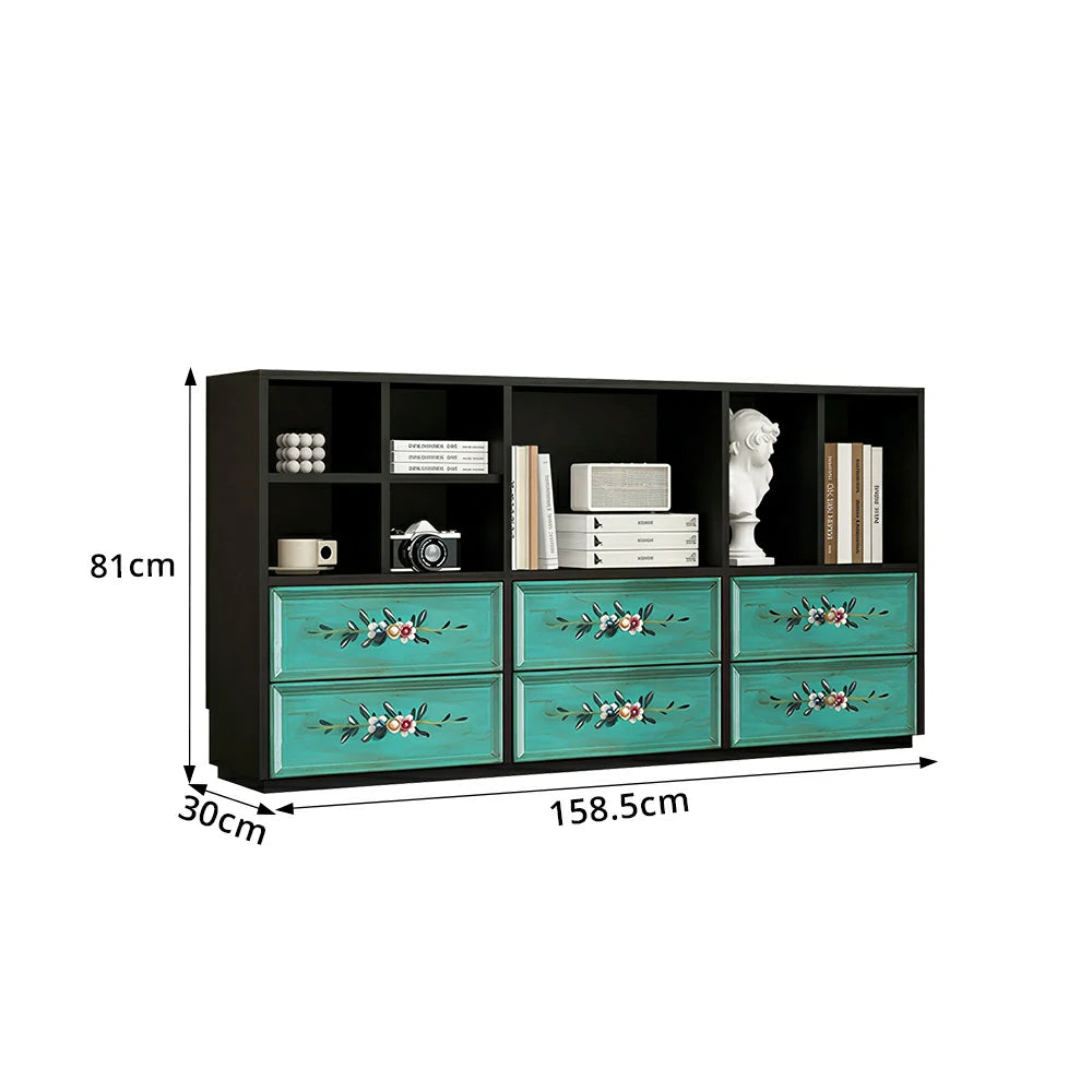 LUXORA Modular Storage Cabinet 6 Drawer Hand-Painted Organizer for Living Room Bedroom - Black