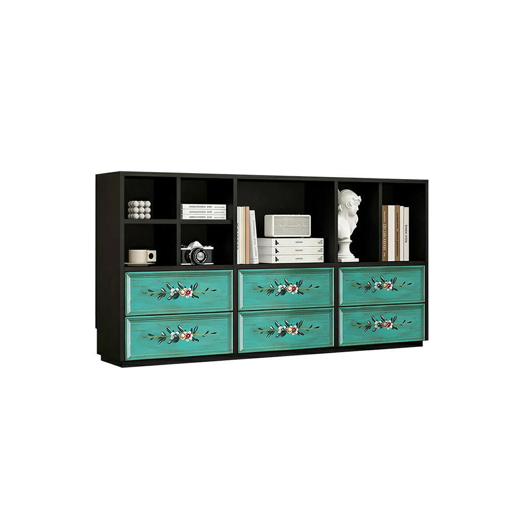 LUXORA Modular Storage Cabinet 6 Drawer Hand-Painted Organizer for Living Room Bedroom - Black