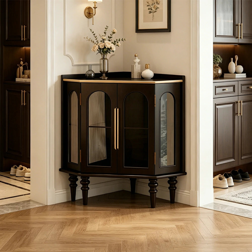 LUXORA Corner Display Cabinet Raised Wood Leg Storage Unit for Entryway Dining Room - Black