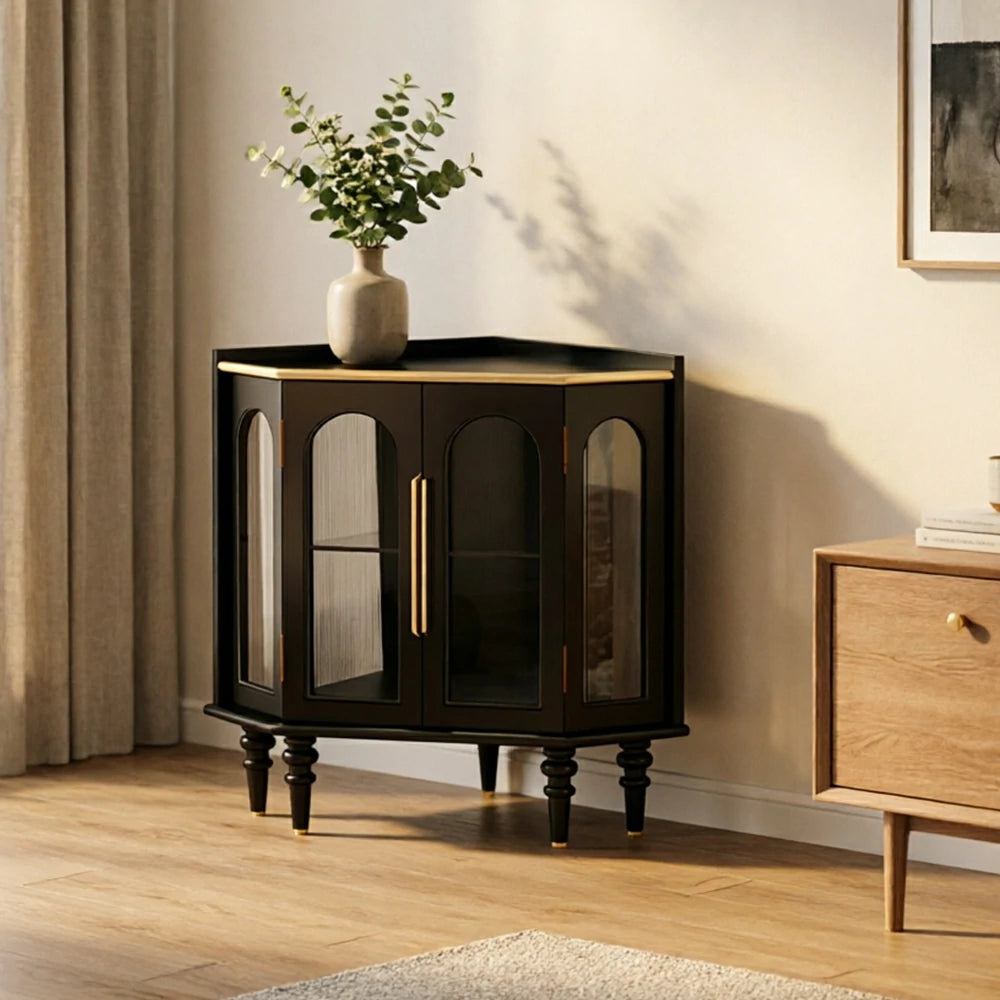 LUXORA Corner Display Cabinet Raised Wood Leg Storage Unit for Entryway Dining Room - Black