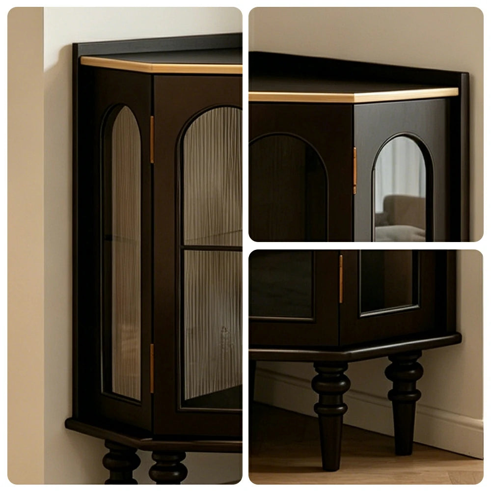 LUXORA Corner Display Cabinet Raised Wood Leg Storage Unit for Entryway Dining Room - Black