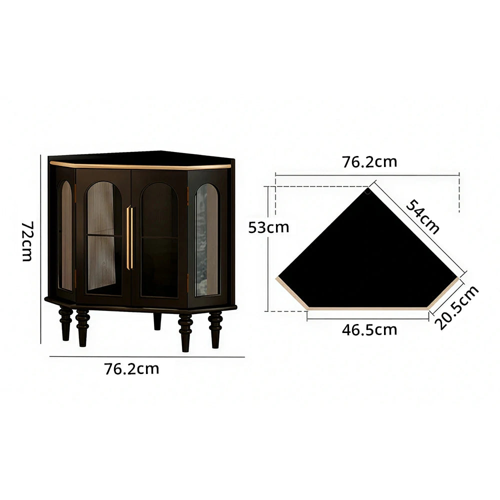 LUXORA Corner Display Cabinet Raised Wood Leg Storage Unit for Entryway Dining Room - Black