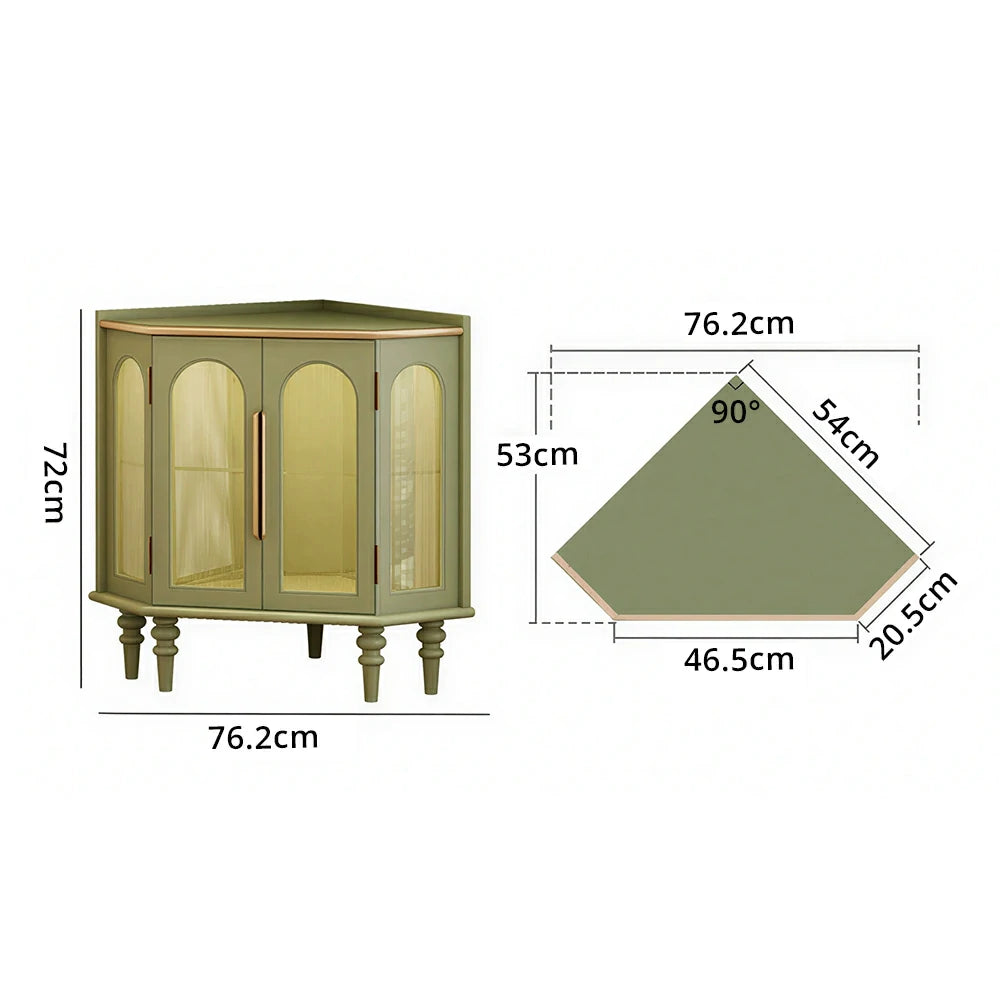 LUXORA Corner Display Cabinet Raised Wood Leg Storage Unit for Entryway Dining Room - Green