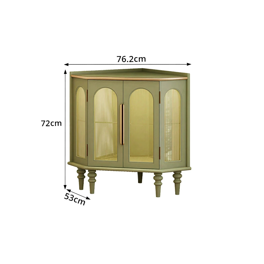 LUXORA Corner Display Cabinet Raised Wood Leg Storage Unit for Entryway Dining Room - Green