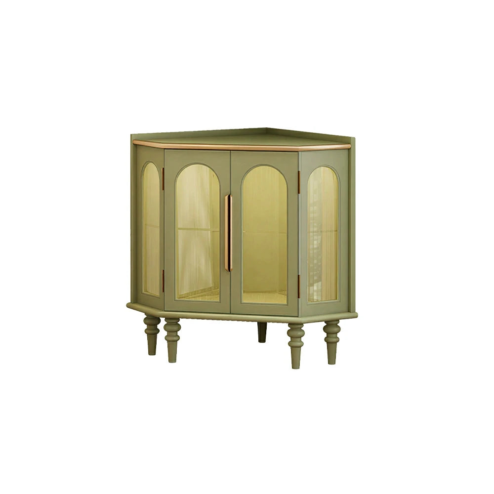 LUXORA Corner Display Cabinet Raised Wood Leg Storage Unit for Entryway Dining Room - Green
