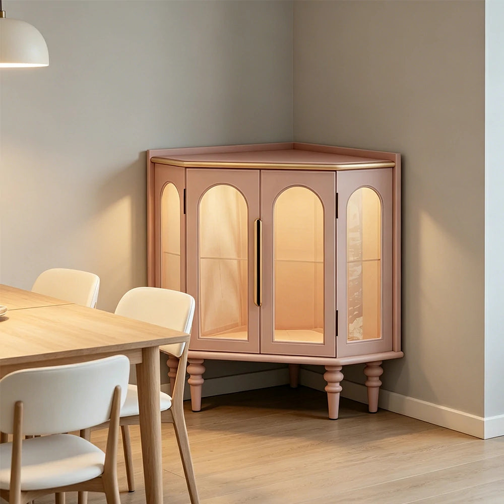 LUXORA Corner Display Cabinet Raised Wood Leg Storage Unit for Entryway Dining Room - Pink