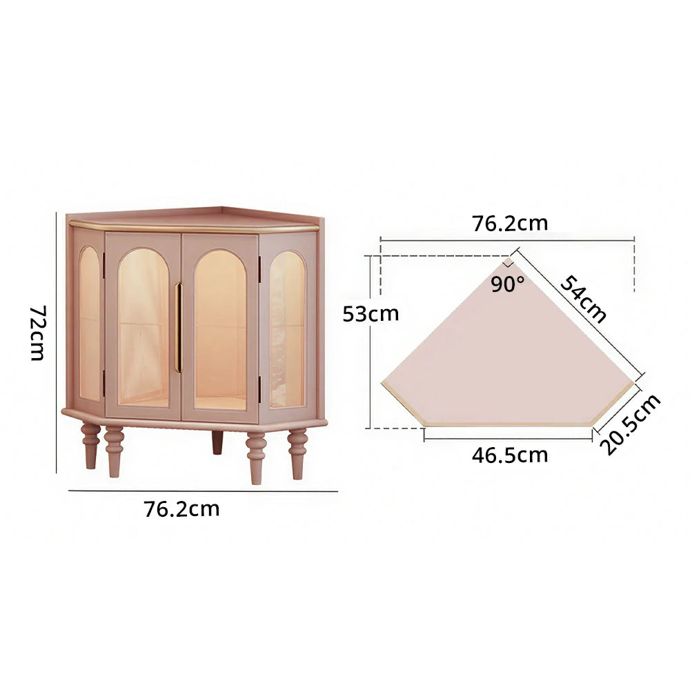 LUXORA Corner Display Cabinet Raised Wood Leg Storage Unit for Entryway Dining Room - Pink