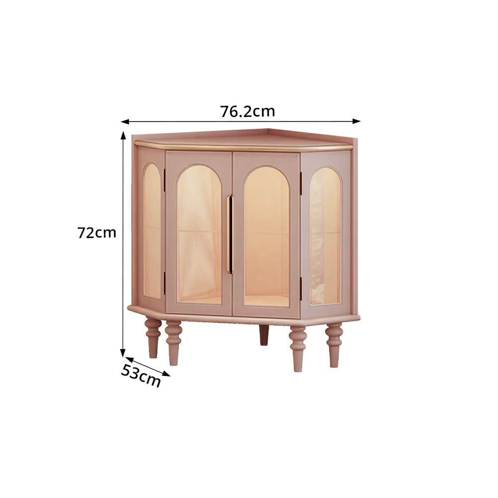 LUXORA Corner Display Cabinet Raised Wood Leg Storage Unit for Entryway Dining Room - Pink