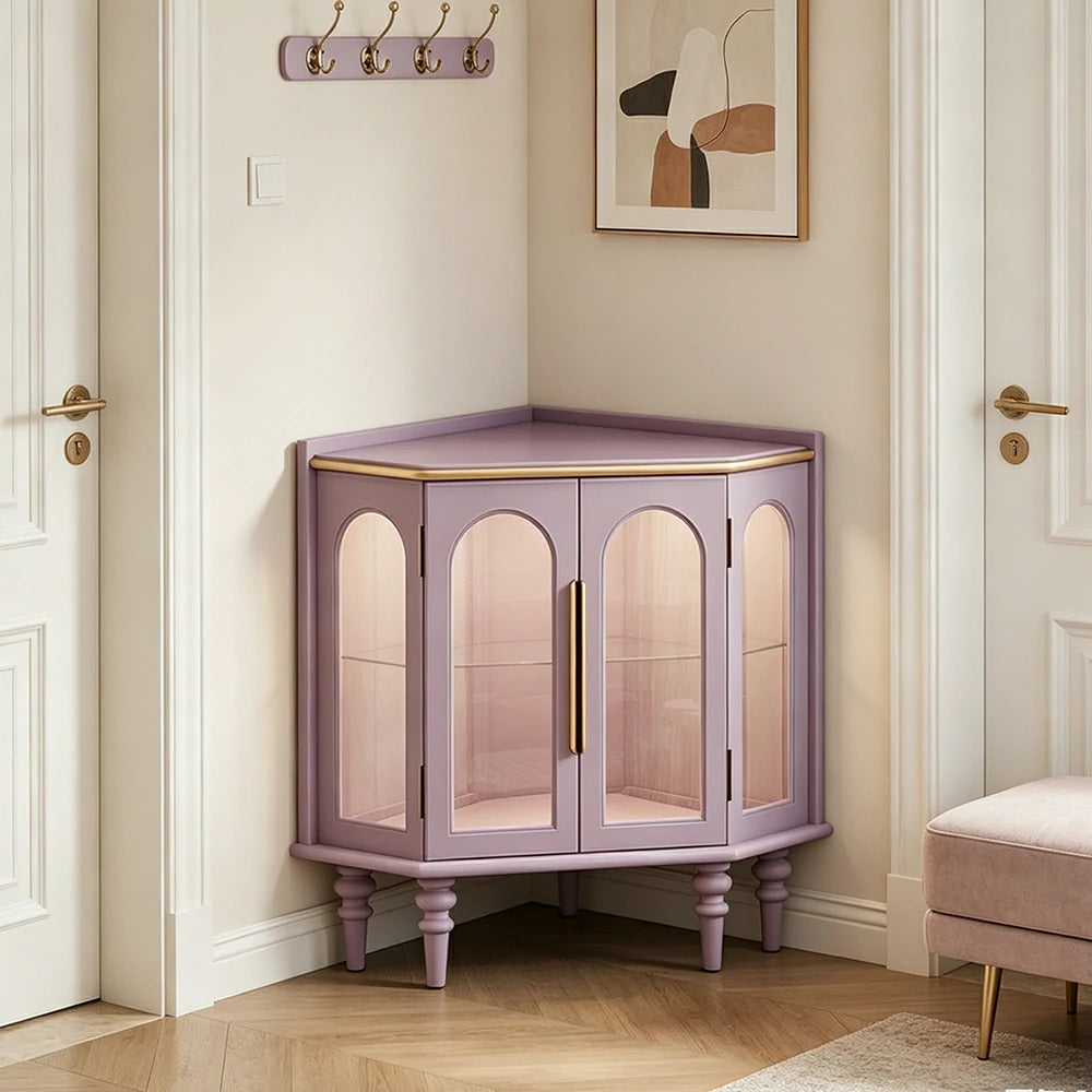 LUXORA Corner Display Cabinet Raised Wood Leg Storage Unit for Entryway Dining Room - Purple