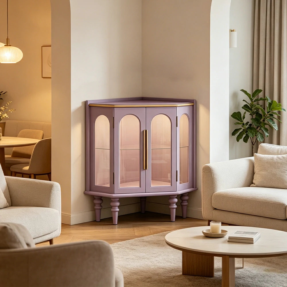 LUXORA Corner Display Cabinet Raised Wood Leg Storage Unit for Entryway Dining Room - Purple