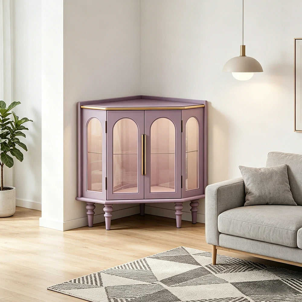 LUXORA Corner Display Cabinet Raised Wood Leg Storage Unit for Entryway Dining Room - Purple
