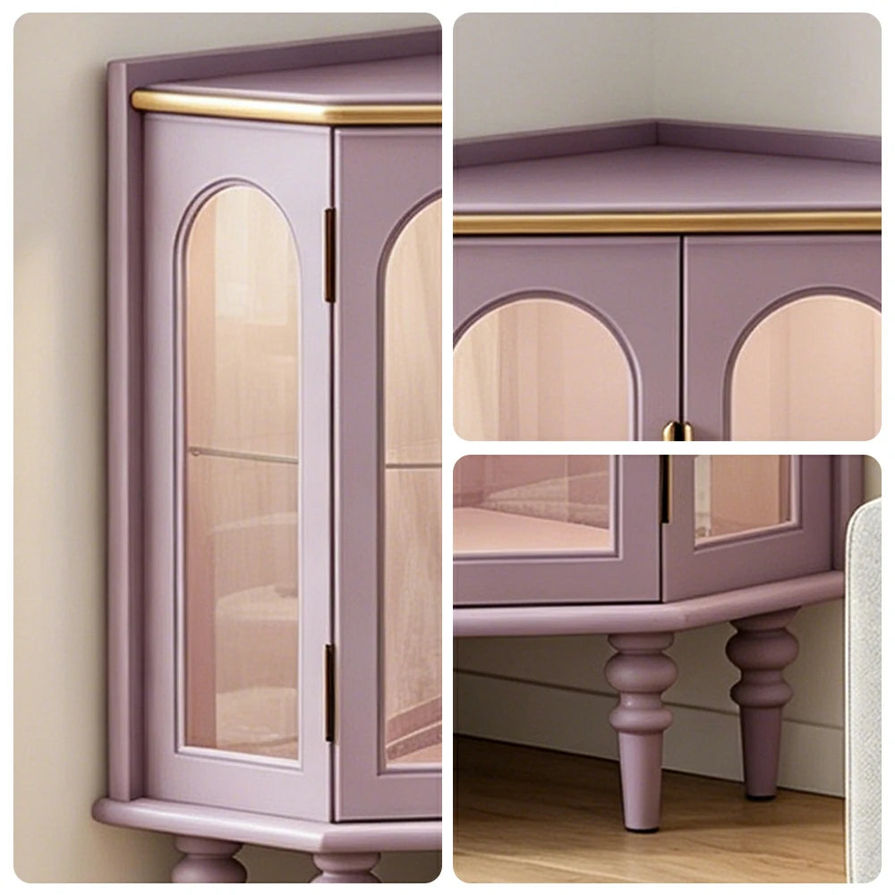 LUXORA Corner Display Cabinet Raised Wood Leg Storage Unit for Entryway Dining Room - Purple