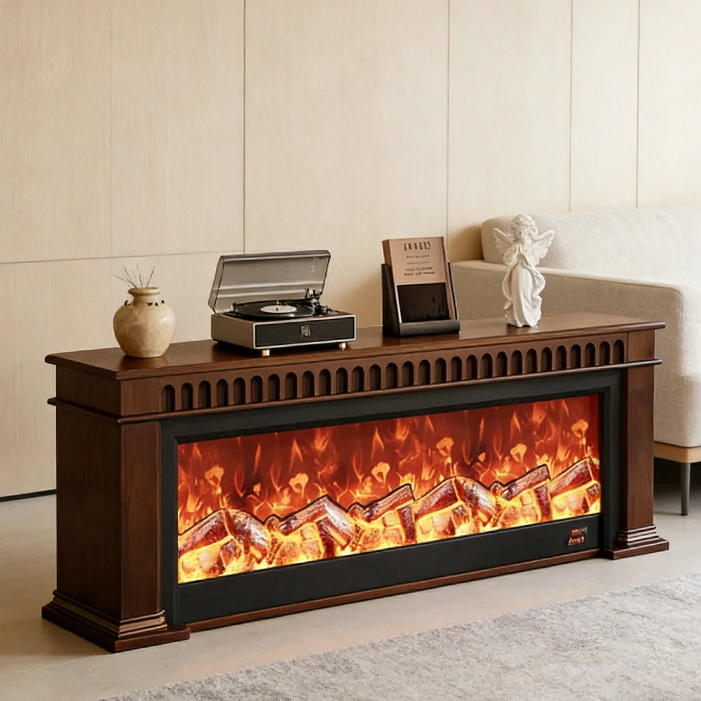 LUXORA 150/180/200cm Electric Fireplace TV Stand Console Solid Wood Frame LED Resin Flame Decorative Mantel Cabinet