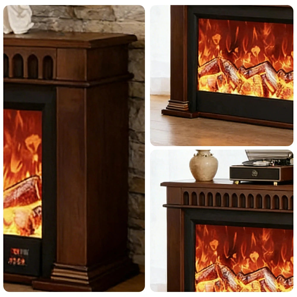 LUXORA 150/180/200cm Electric Fireplace TV Stand Console Solid Wood Frame LED Resin Flame Decorative Mantel Cabinet