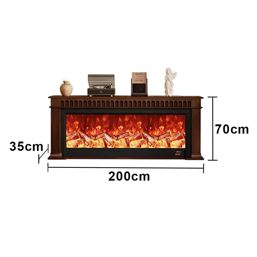 LUXORA 150/180/200cm Electric Fireplace TV Stand Console Solid Wood Frame LED Resin Flame Decorative Mantel Cabinet