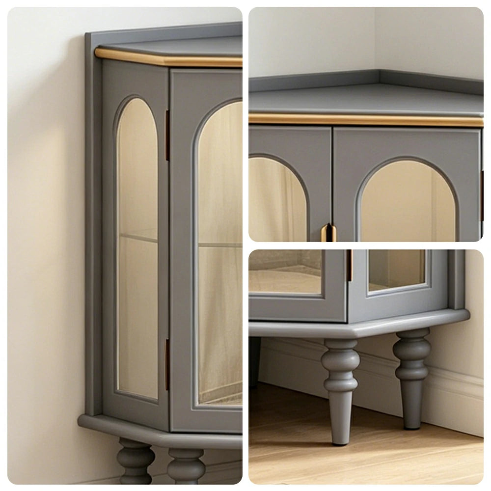 LUXORA Corner Display Cabinet Raised Wood Leg Storage Unit for Entryway Dining Room - Blue