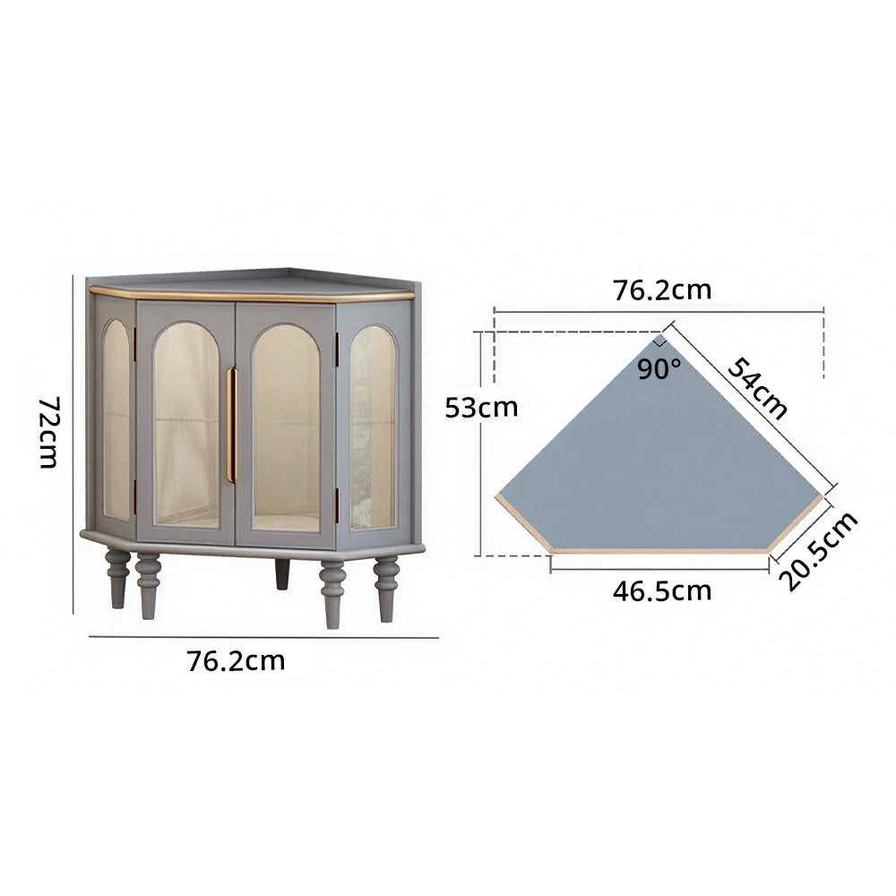 LUXORA Corner Display Cabinet Raised Wood Leg Storage Unit for Entryway Dining Room - Blue