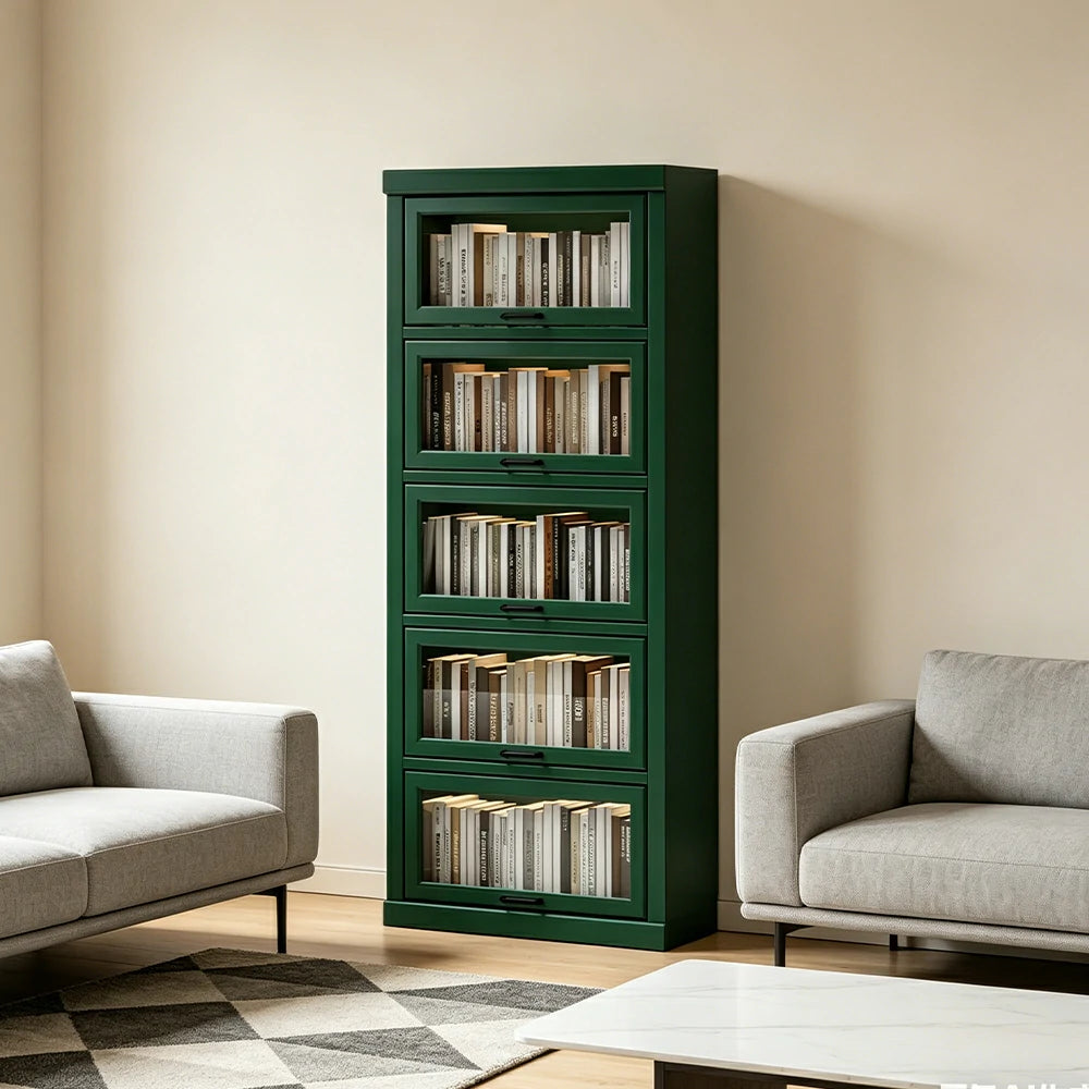 LUXORA Tall Storage Cabinet Solid Wood Flip Up Door Display Shelf for Living Room Study & Leisure Spaces - Green