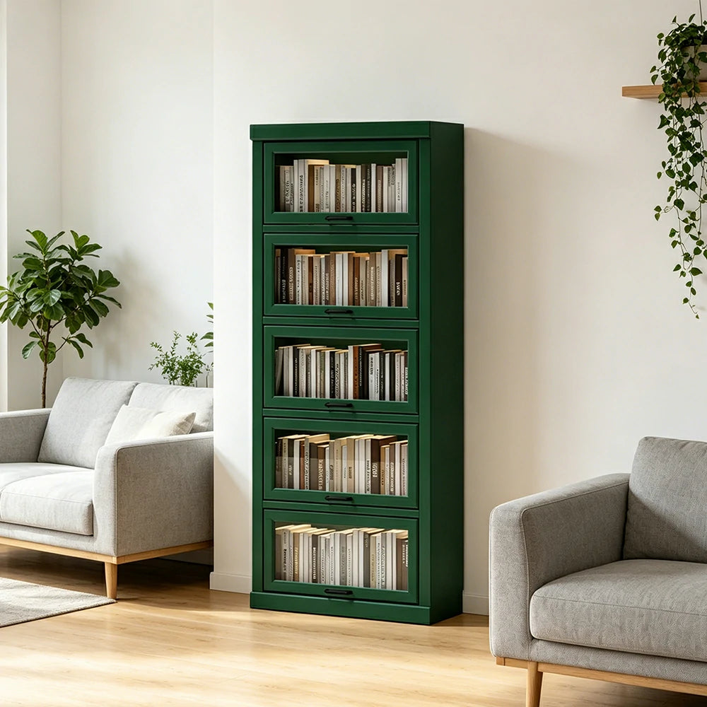 LUXORA Tall Storage Cabinet Solid Wood Flip Up Door Display Shelf for Living Room Study & Leisure Spaces - Green