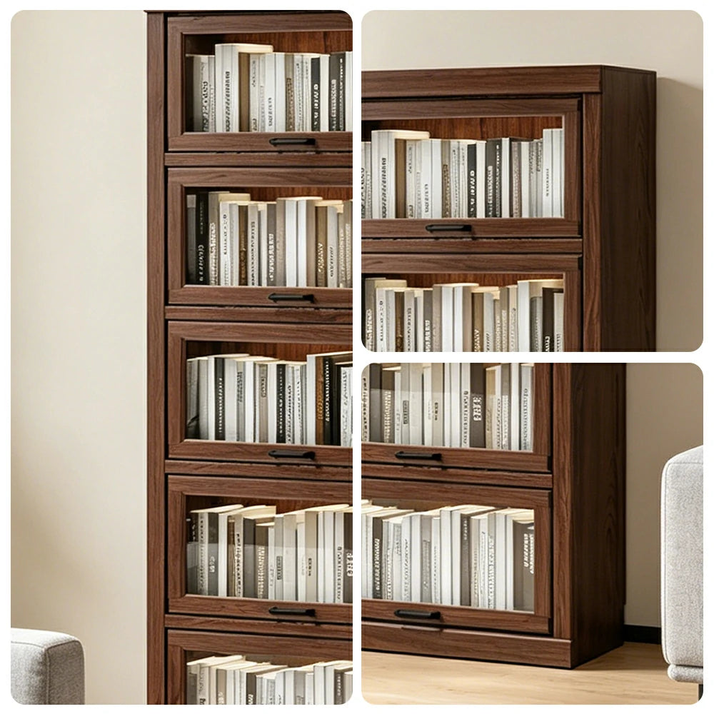 LUXORA Tall Storage Cabinet Solid Wood Flip Up Door Display Shelf for Living Room Study & Leisure Spaces - Walnut