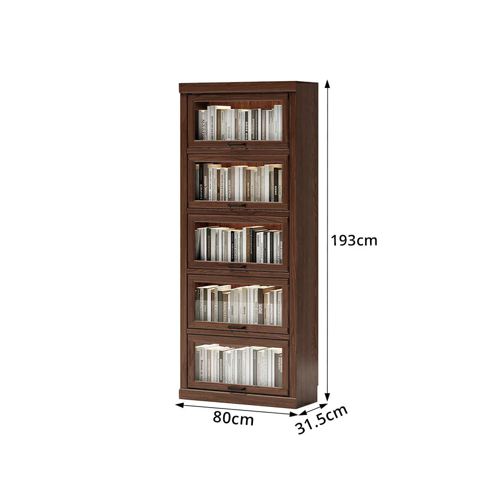 LUXORA Tall Storage Cabinet Solid Wood Flip Up Door Display Shelf for Living Room Study & Leisure Spaces - Walnut