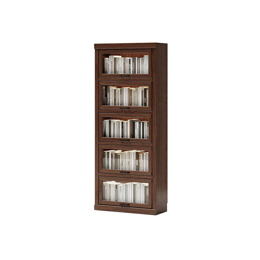 LUXORA Tall Storage Cabinet Solid Wood Flip Up Door Display Shelf for Living Room Study & Leisure Spaces - Walnut