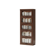 LUXORA Tall Storage Cabinet Solid Wood Flip Up Door Display Shelf for Living Room Study & Leisure Spaces - Walnut