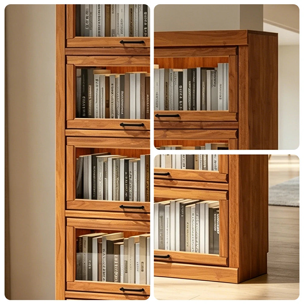 LUXORA Tall Storage Cabinet Solid Wood Flip Up Door Display Shelf for Living Room Study & Leisure Spaces - Cherry