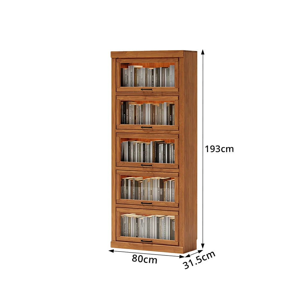 LUXORA Tall Storage Cabinet Solid Wood Flip Up Door Display Shelf for Living Room Study & Leisure Spaces - Cherry