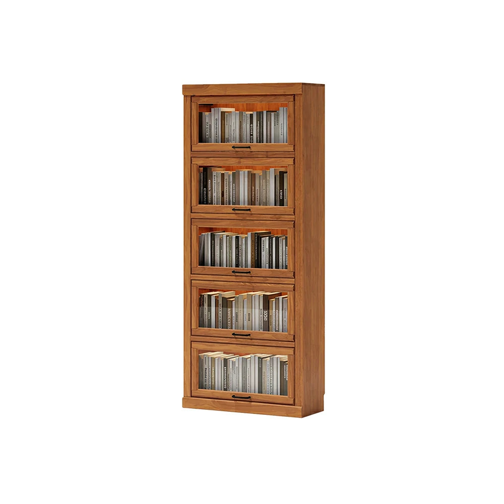 LUXORA Tall Storage Cabinet Solid Wood Flip Up Door Display Shelf for Living Room Study & Leisure Spaces - Cherry