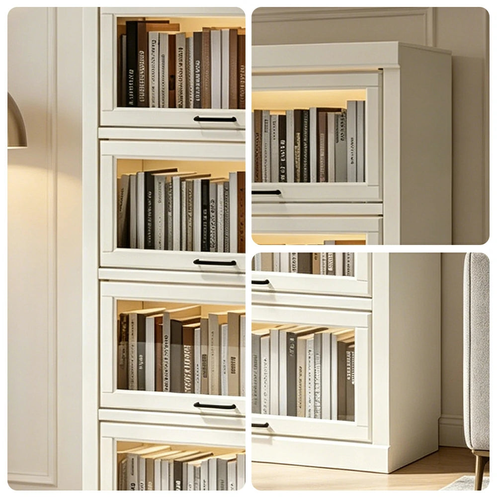 LUXORA Tall Storage Cabinet Solid Wood Flip Up Door Display Shelf for Living Room Study & Leisure Spaces - White
