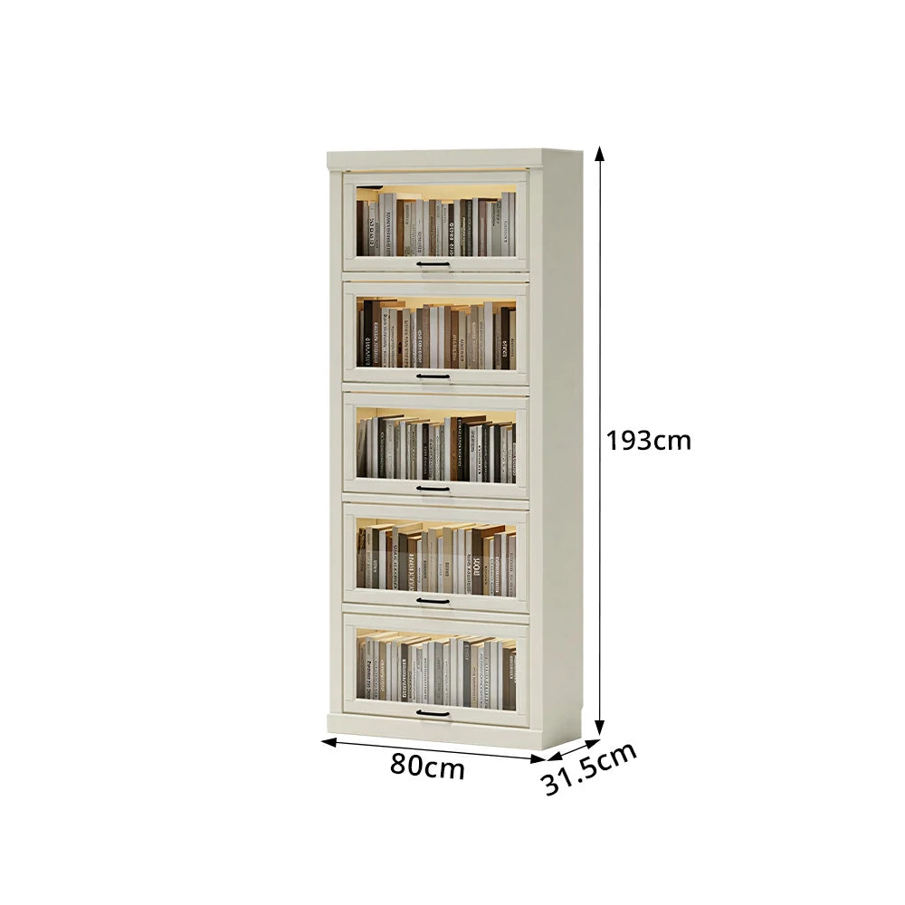 LUXORA Tall Storage Cabinet Solid Wood Flip Up Door Display Shelf for Living Room Study & Leisure Spaces - White
