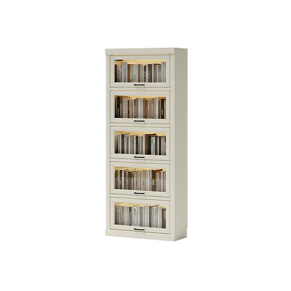 LUXORA Tall Storage Cabinet Solid Wood Flip Up Door Display Shelf for Living Room Study & Leisure Spaces - White